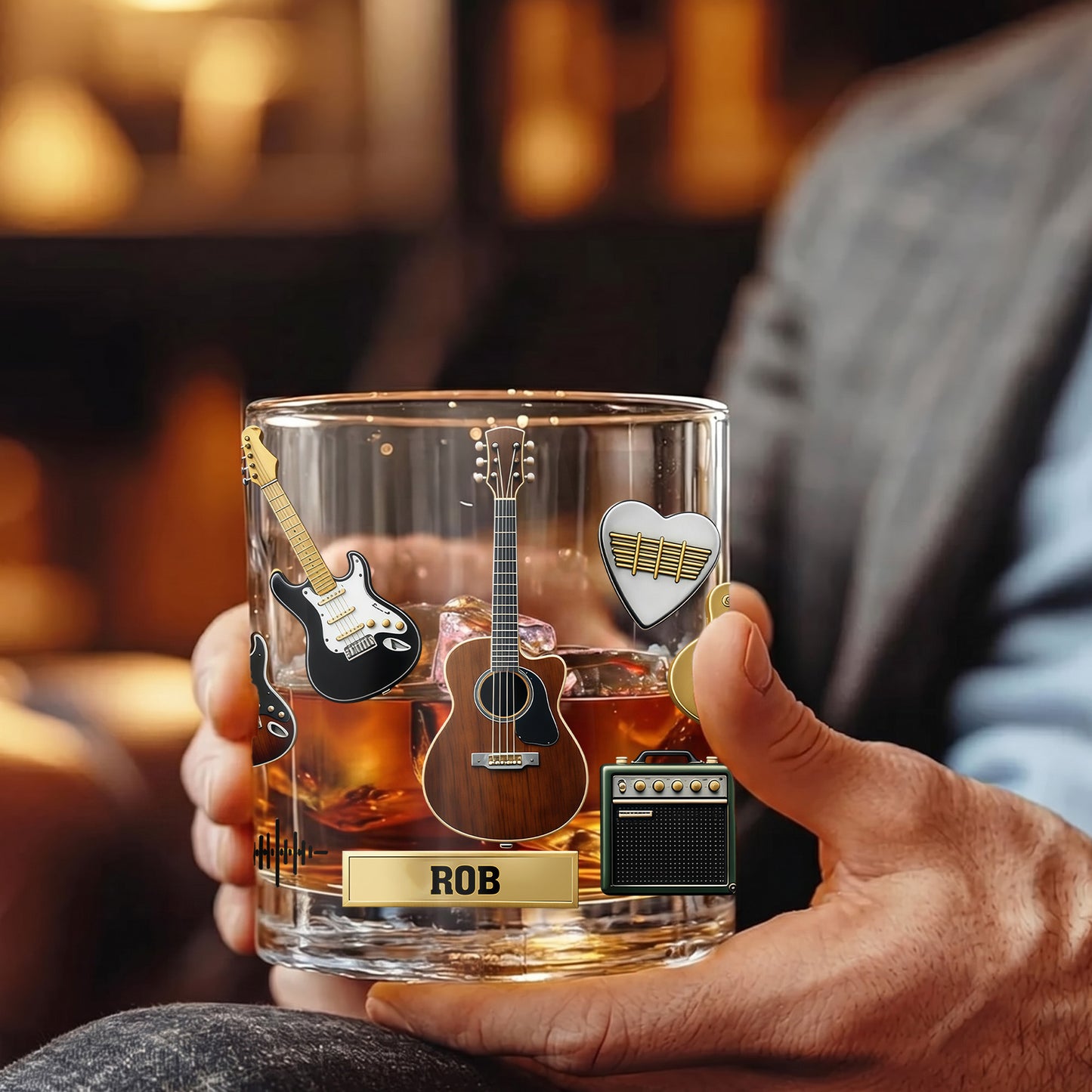 Personalized Guitar Whiskey Glass - Custom Musician & Rock Gift