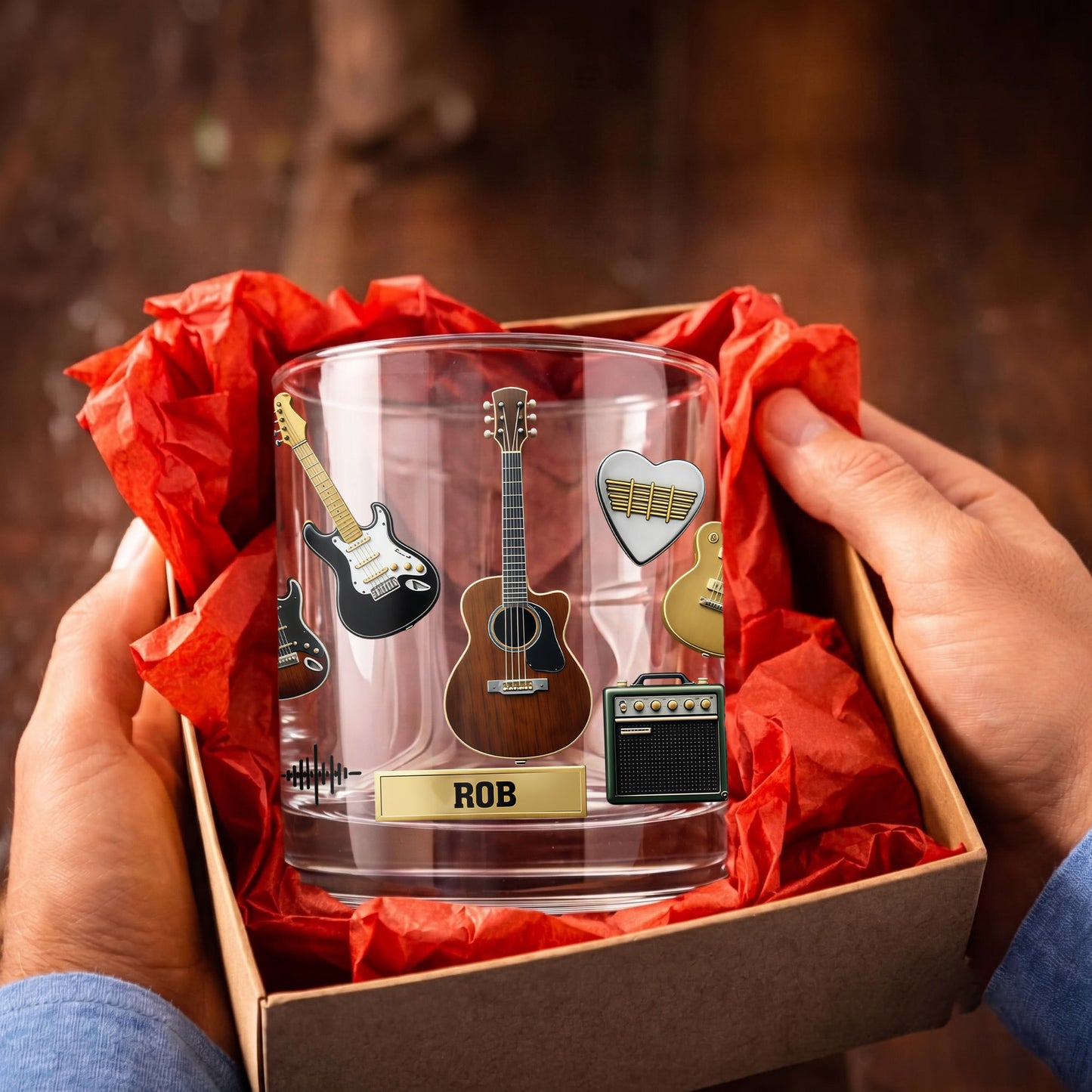Personalized Guitar Whiskey Glass - Custom Musician & Rock Gift