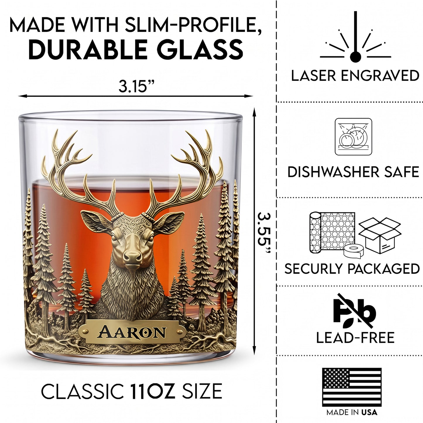 Personalized Deer Whiskey Glass - Custom Hunter & Wildlife Gift