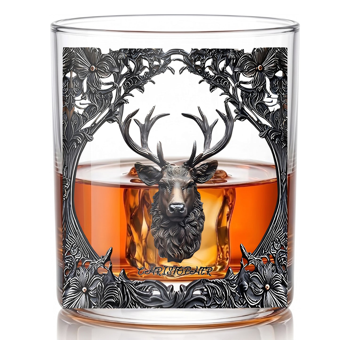 Personalized Deer Whiskey Glass - Custom Hunter & Gothic Gift