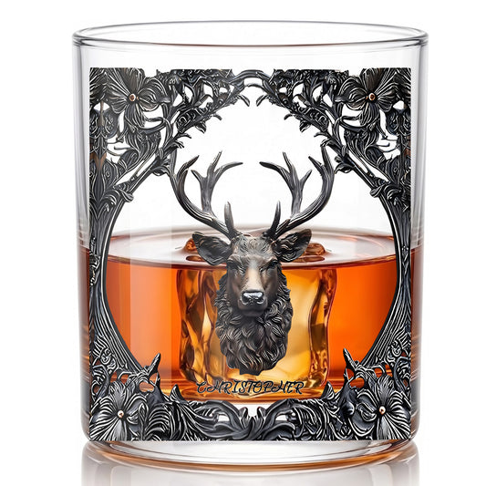 Personalized Deer Whiskey Glass - Custom Hunter & Gothic Gift
