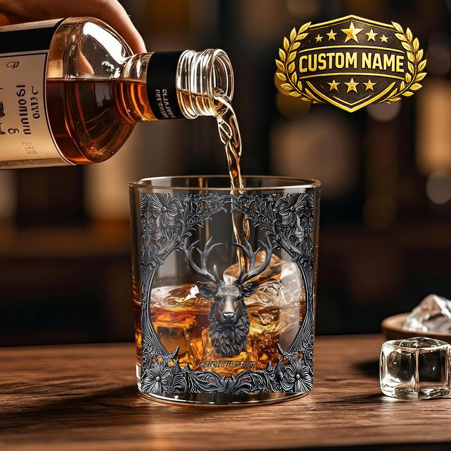 Personalized Deer Whiskey Glass - Custom Hunter & Gothic Gift
