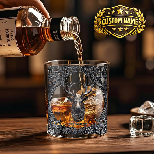 Personalized Deer Whiskey Glass - Custom Hunter & Gothic Gift