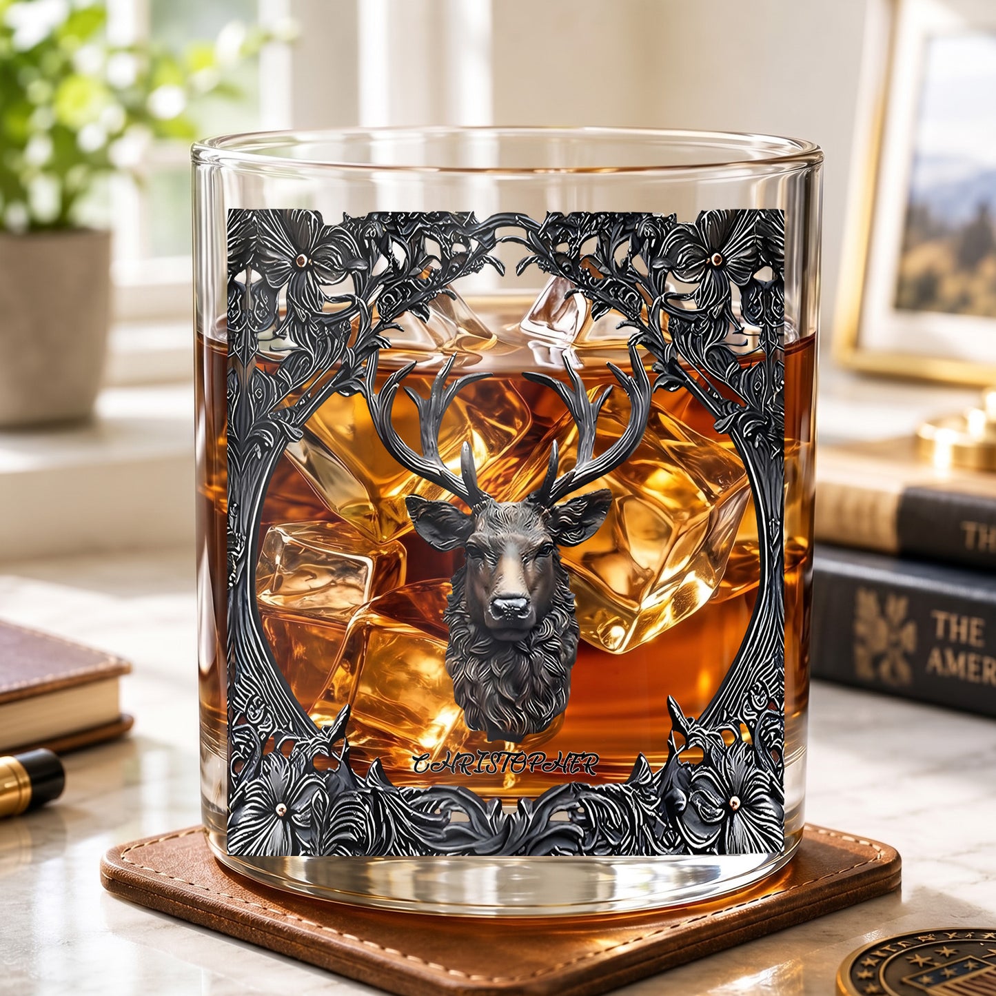 Personalized Deer Whiskey Glass - Custom Hunter & Gothic Gift