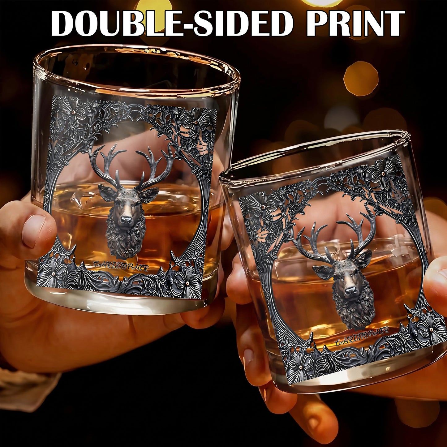 Personalized Deer Whiskey Glass - Custom Hunter & Gothic Gift