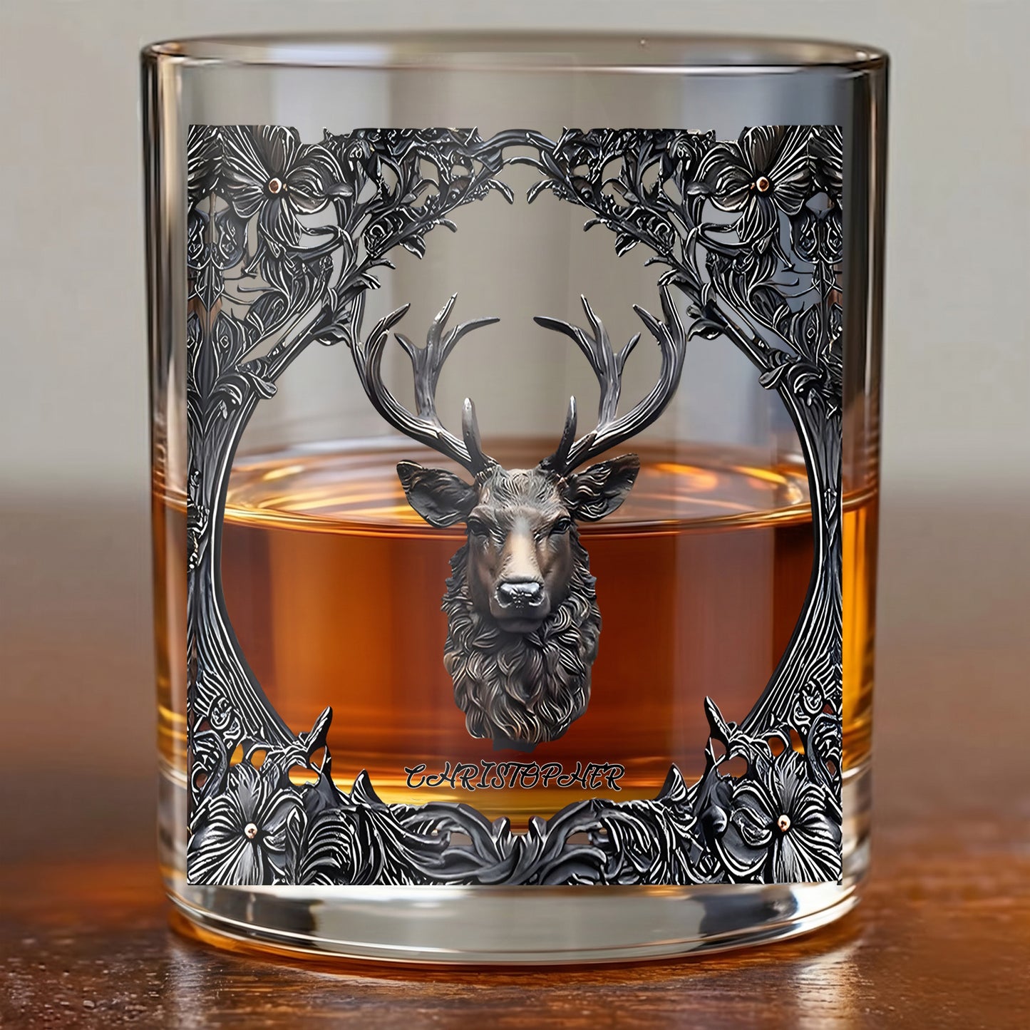 Personalized Deer Whiskey Glass - Custom Hunter & Gothic Gift