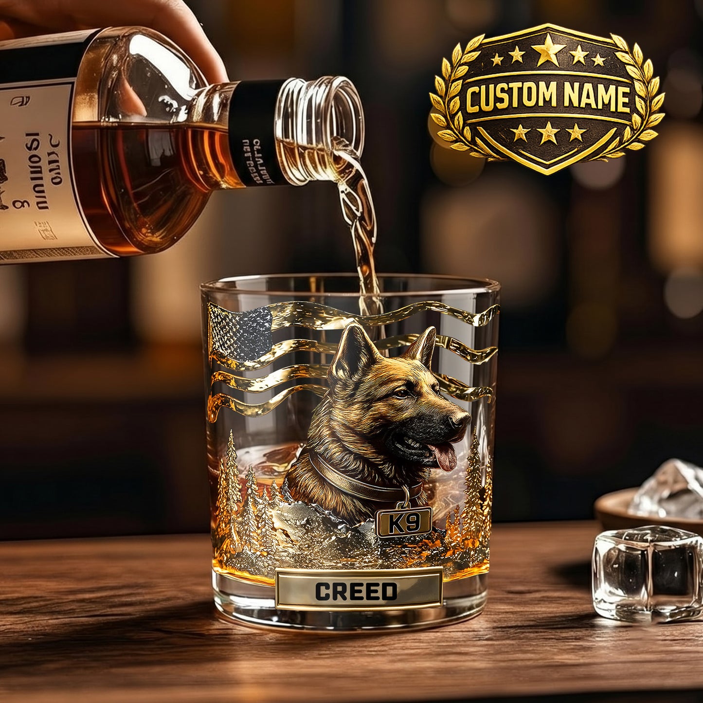 Personalized German Shepherd Whiskey Glass - Custom Dog Lover Gift