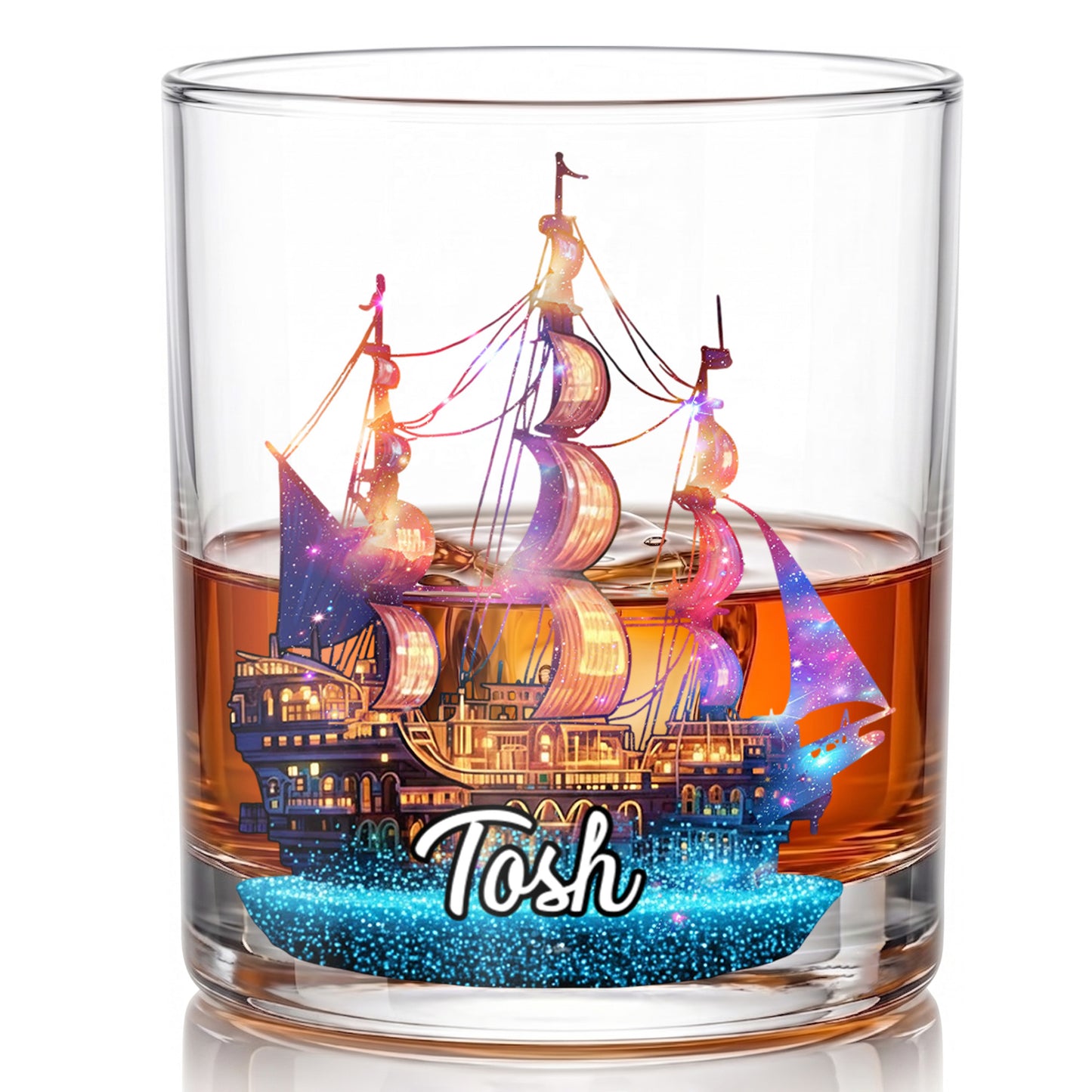 Personalized Pirate Ship Whiskey Glass - Custom Sailor Gift
