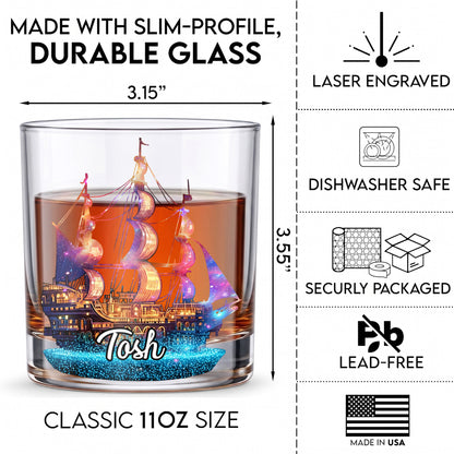 Personalized Pirate Ship Whiskey Glass - Custom Sailor Gift