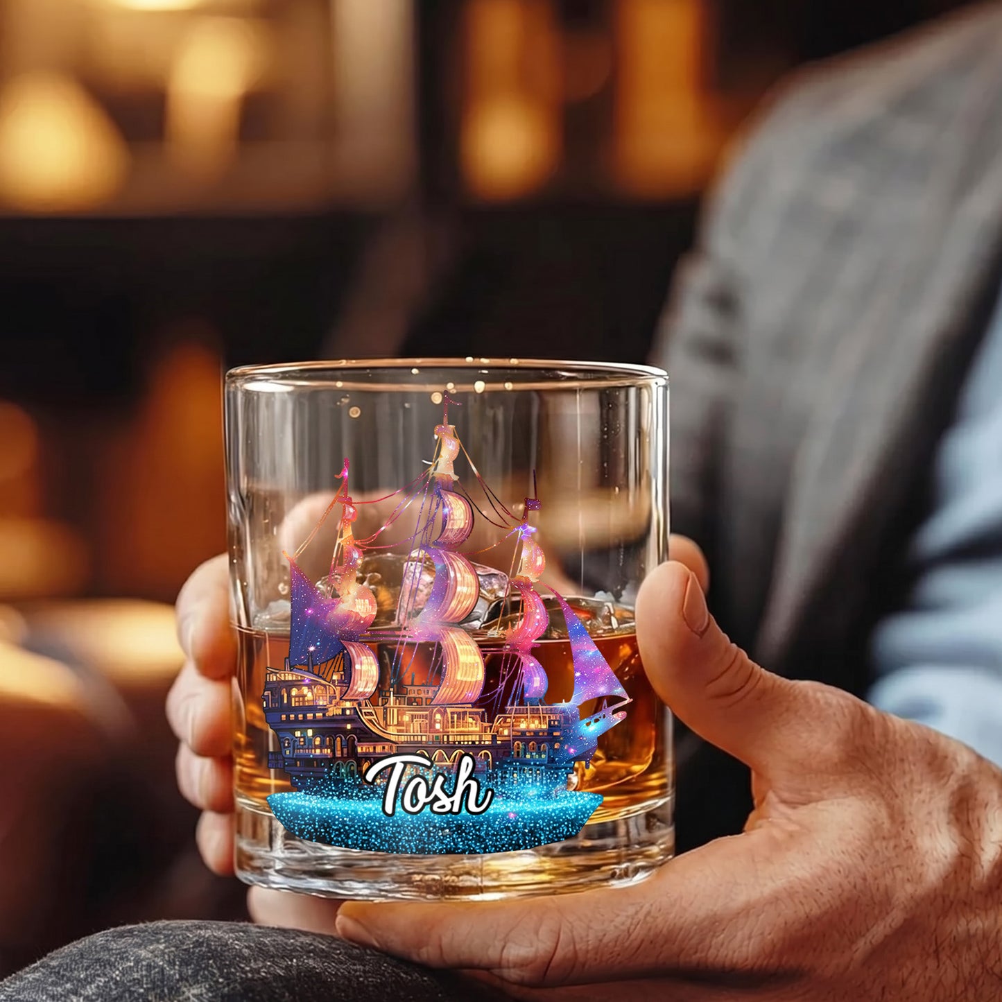 Personalized Pirate Ship Whiskey Glass - Custom Sailor Gift