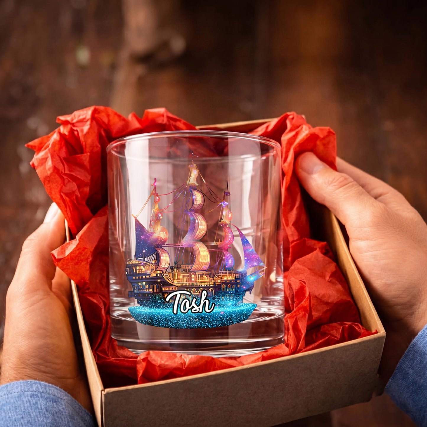 Personalized Pirate Ship Whiskey Glass - Custom Sailor Gift