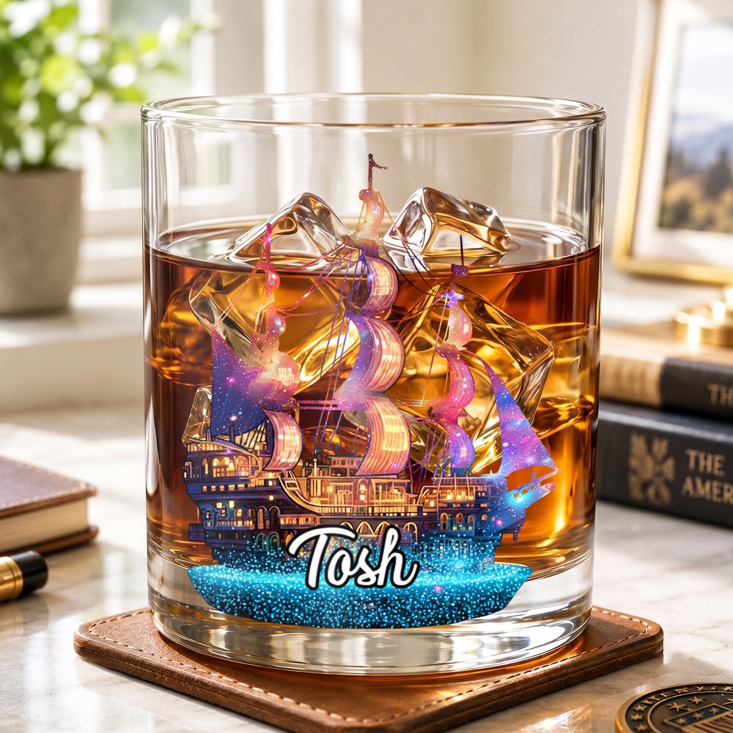 Personalized Pirate Ship Whiskey Glass - Custom Sailor Gift