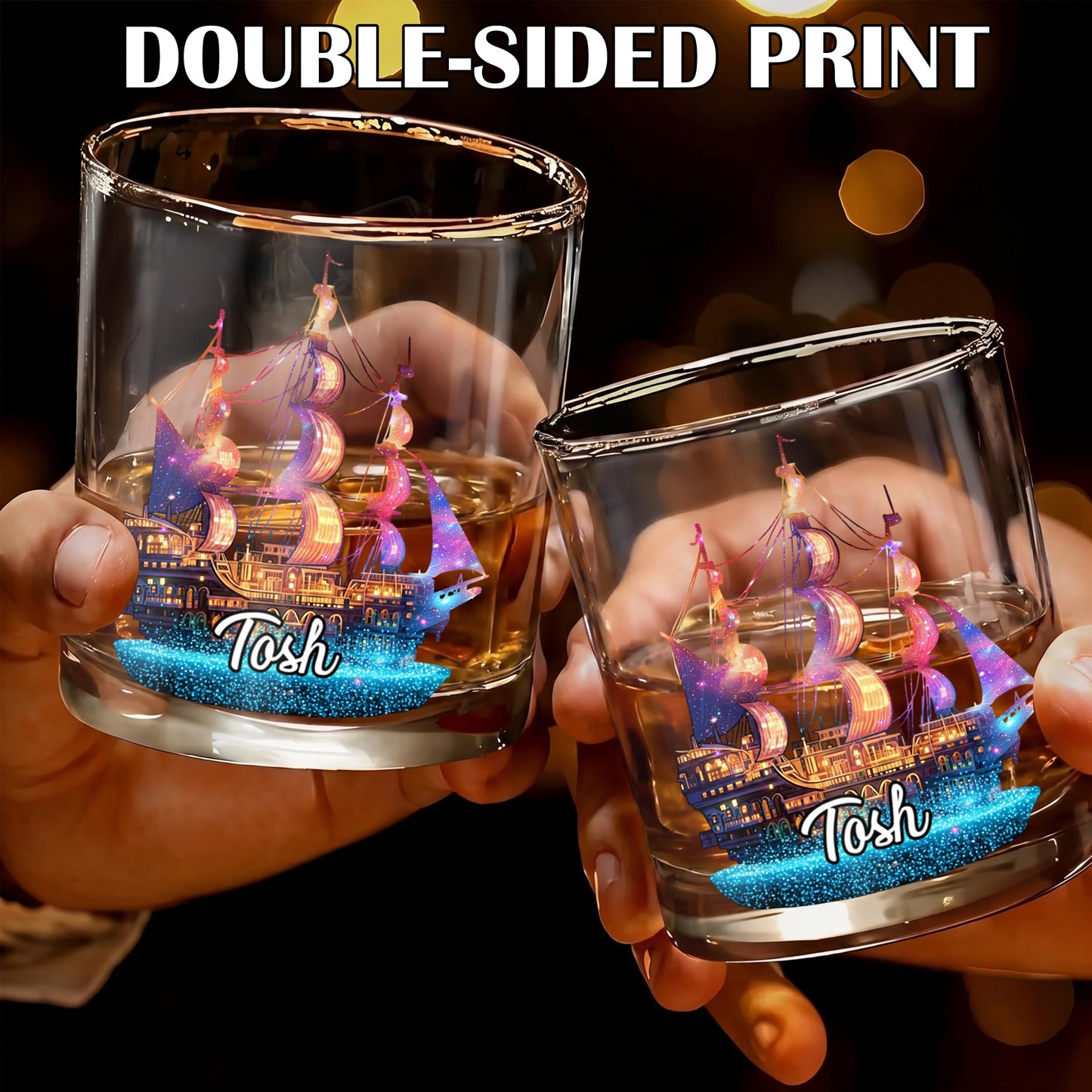 Personalized Pirate Ship Whiskey Glass - Custom Sailor Gift