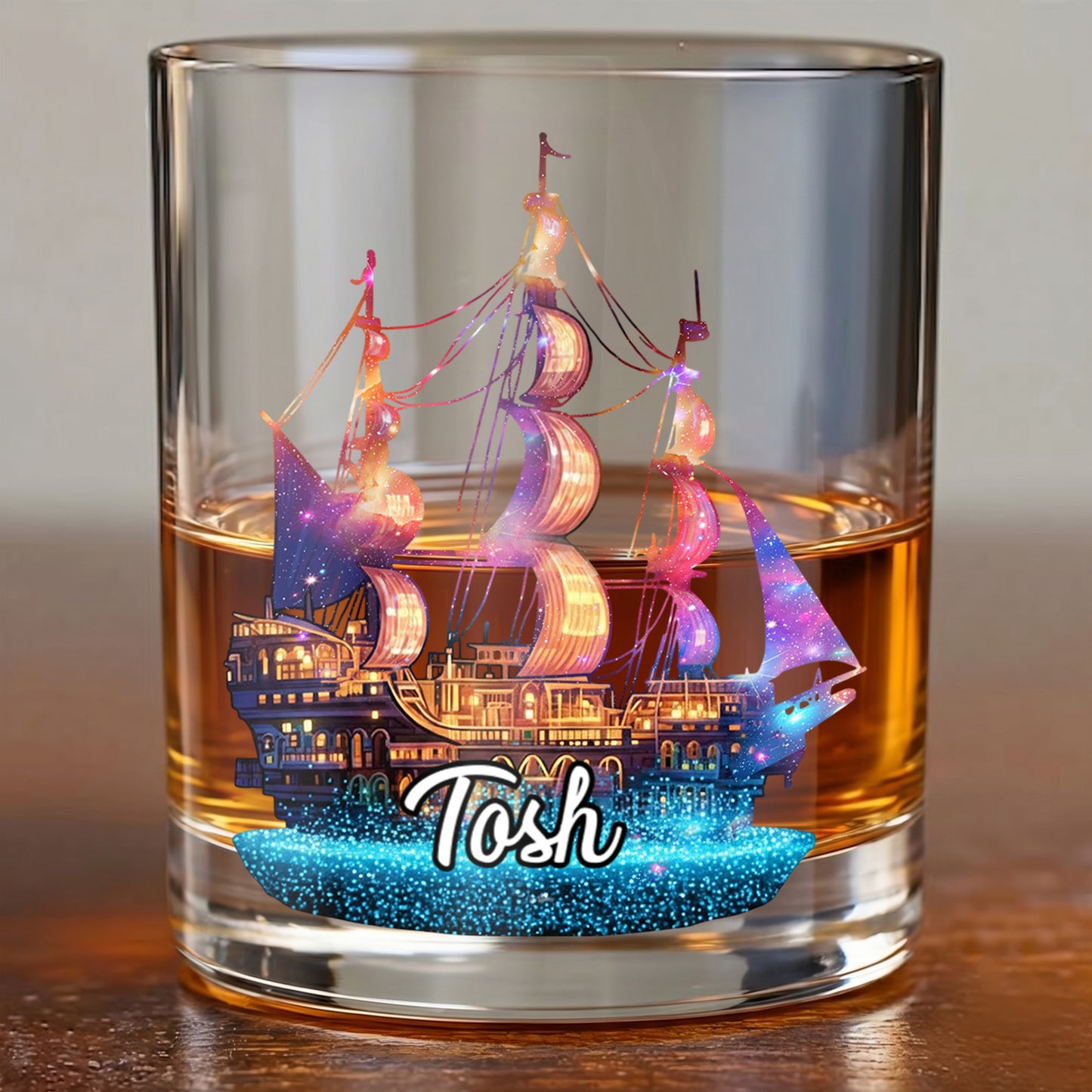 Personalized Pirate Ship Whiskey Glass - Custom Sailor Gift