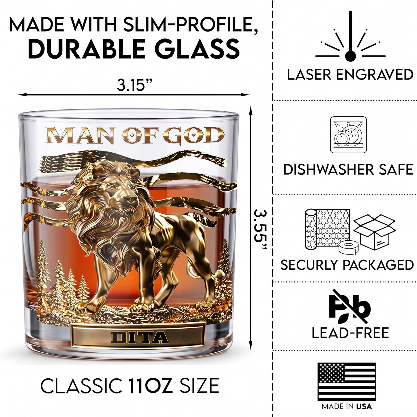 Personalized Man of God Whiskey Glass - Custom Christian Gift