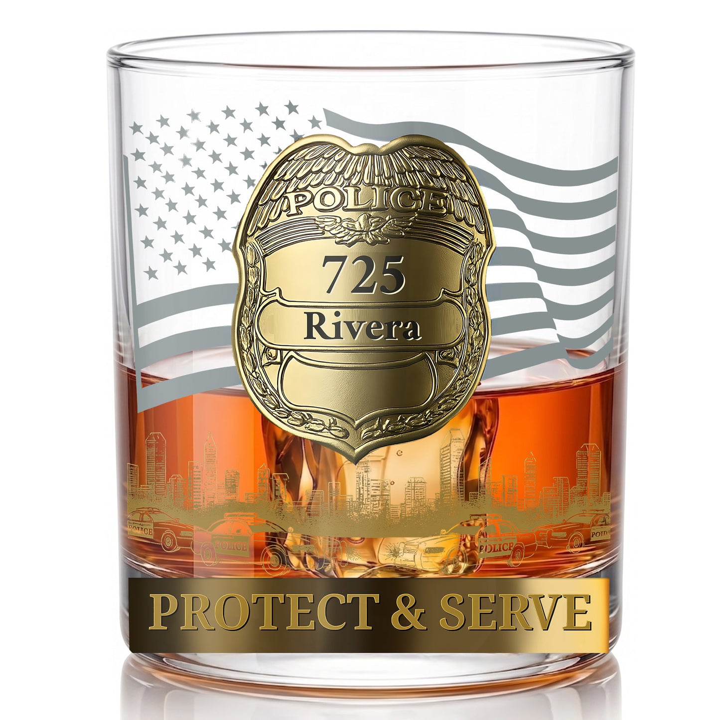 Personalized Police Officer Whiskey Glass - Custom Law Enforcement Gift