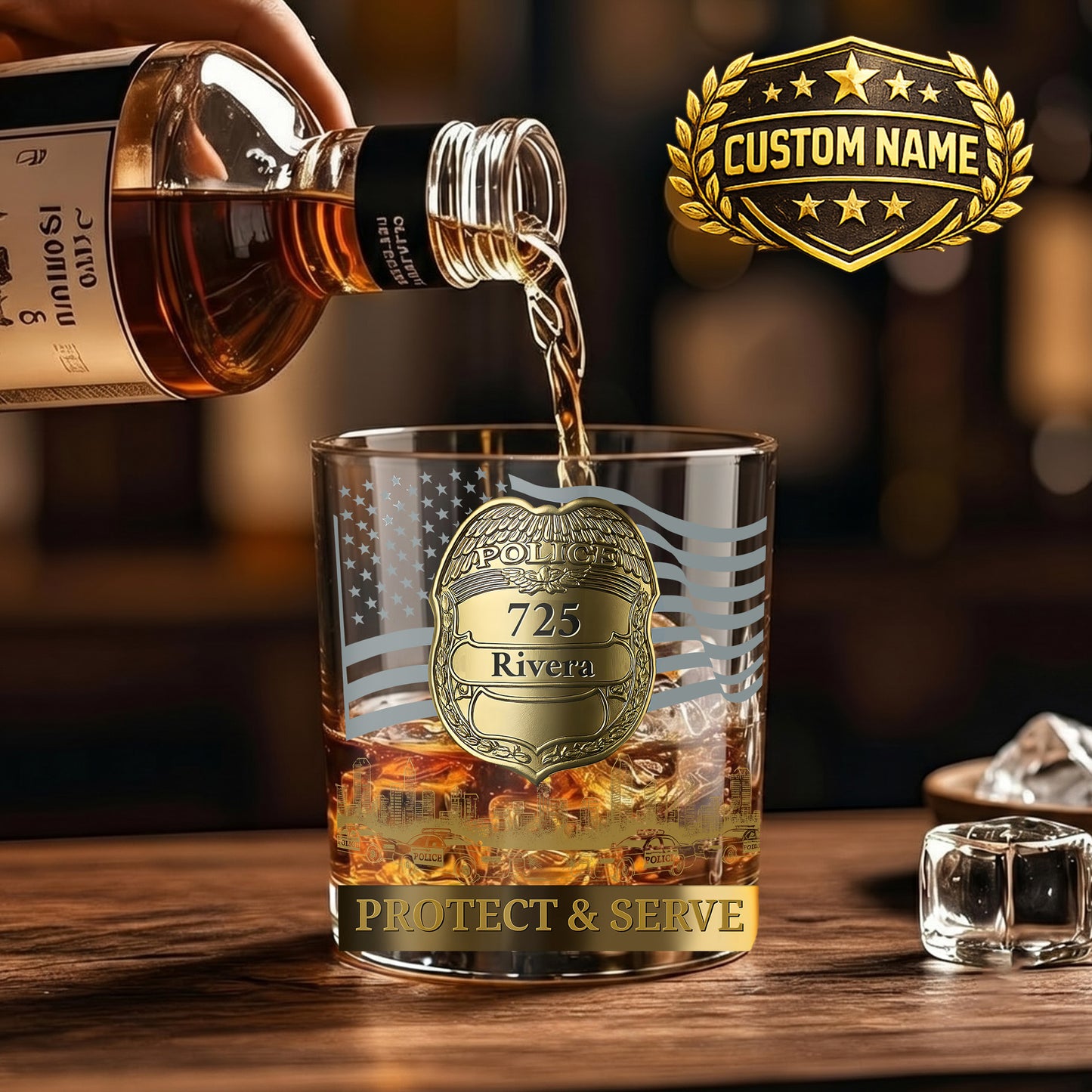 Personalized Police Officer Whiskey Glass - Custom Law Enforcement Gift