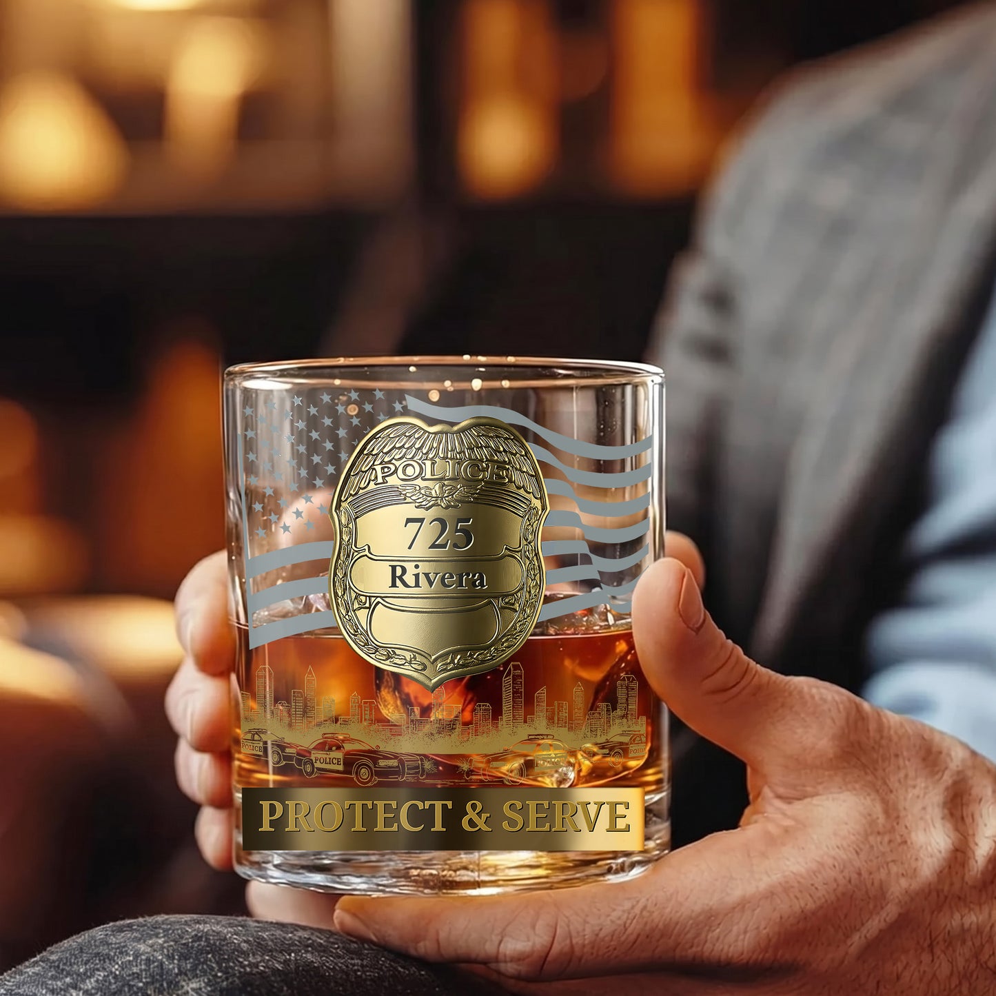 Personalized Police Officer Whiskey Glass - Custom Law Enforcement Gift