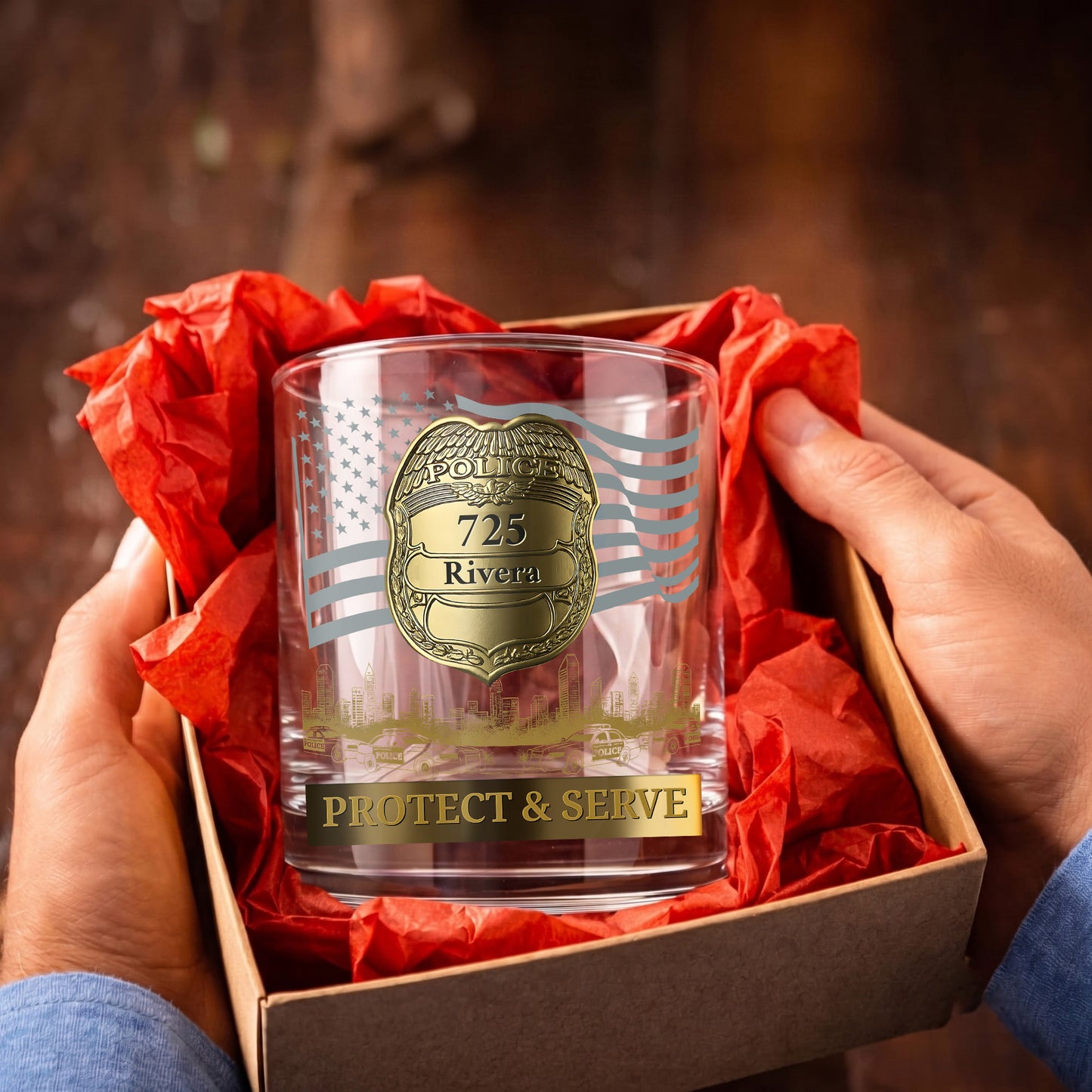 Personalized Police Officer Whiskey Glass - Custom Law Enforcement Gift