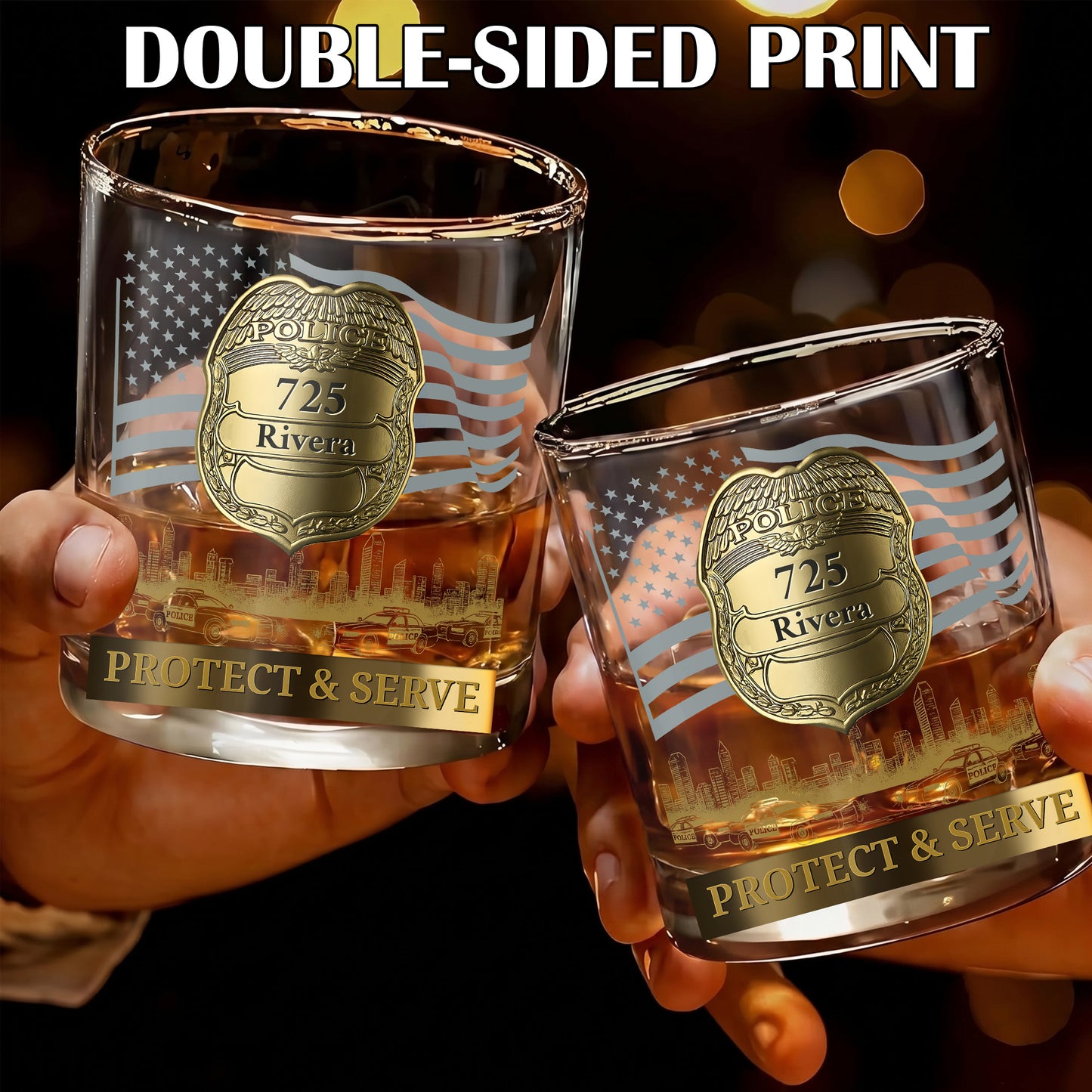 Personalized Police Officer Whiskey Glass - Custom Law Enforcement Gift
