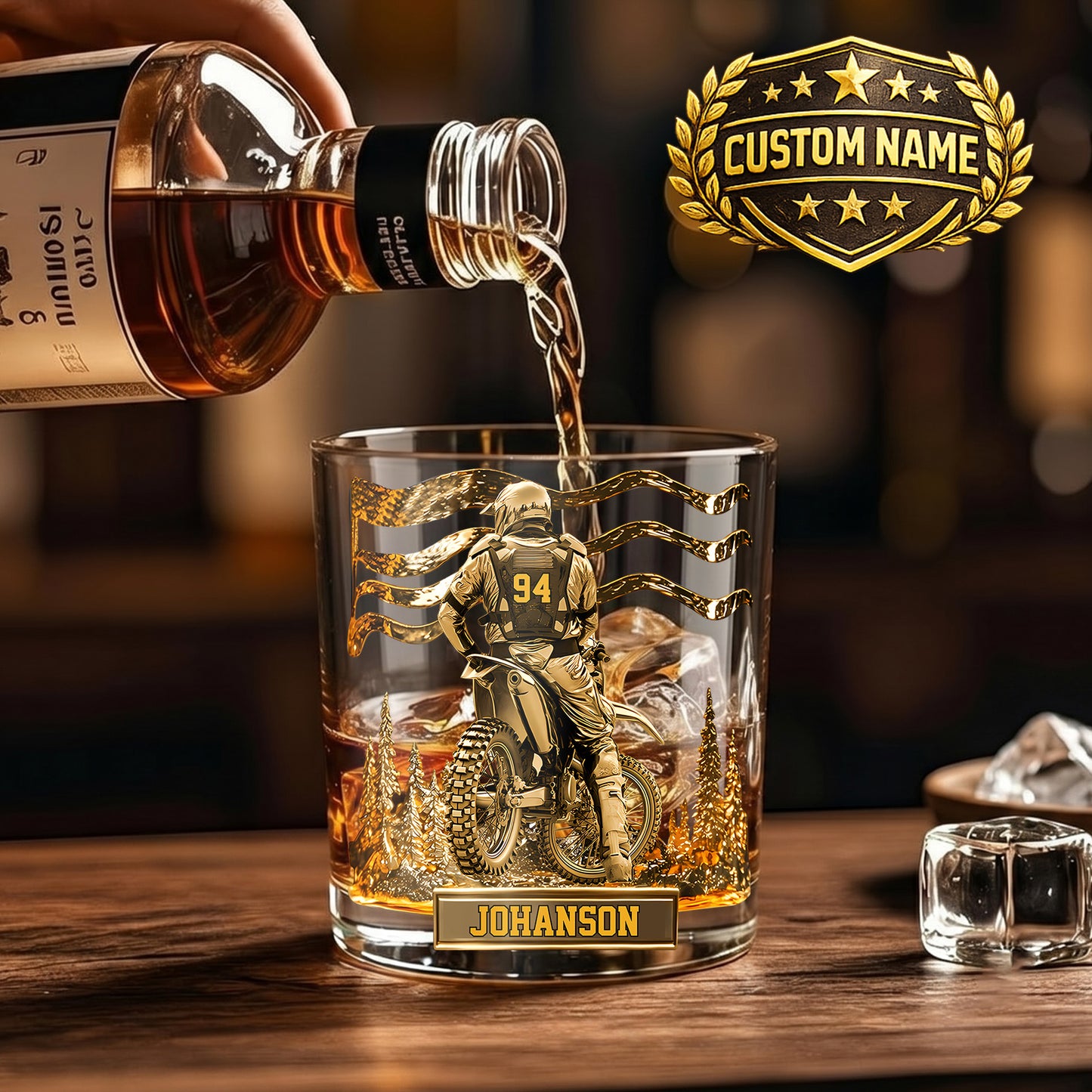 Personalized Motocross Whiskey Glass - Custom Dirt Bike Gift