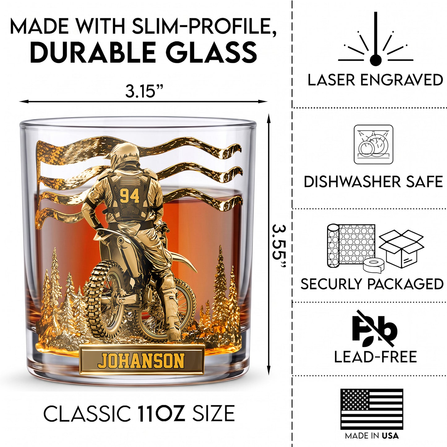 Personalized Motocross Whiskey Glass - Custom Dirt Bike Gift