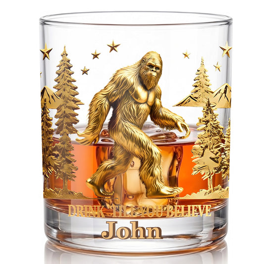 Personalized Bigfoot Whiskey Glass - Custom Sasquatch Gift