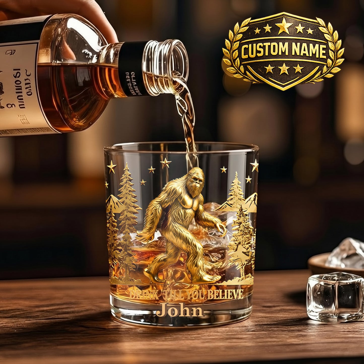 Personalized Bigfoot Whiskey Glass - Custom Sasquatch Gift