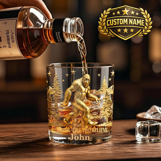 Personalized Bigfoot Whiskey Glass - Custom Sasquatch Gift