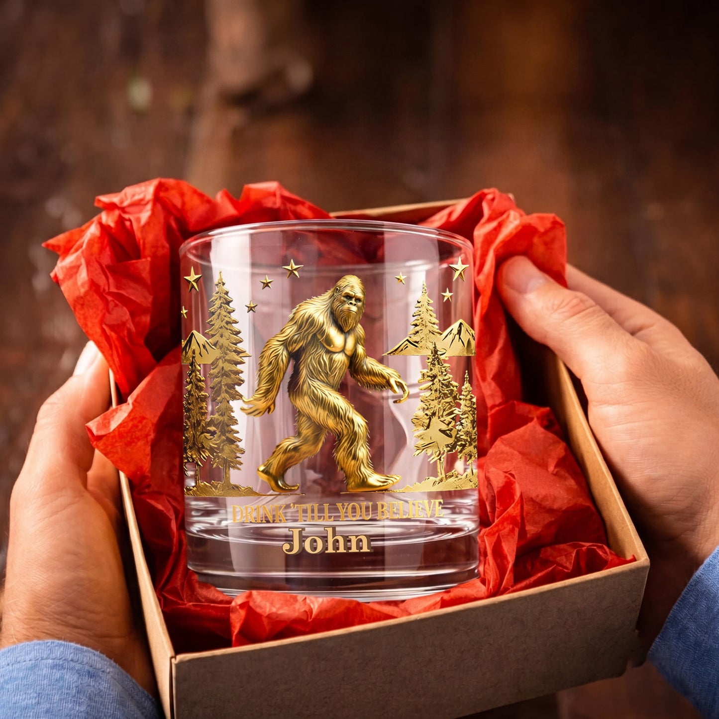 Personalized Bigfoot Whiskey Glass - Custom Sasquatch Gift