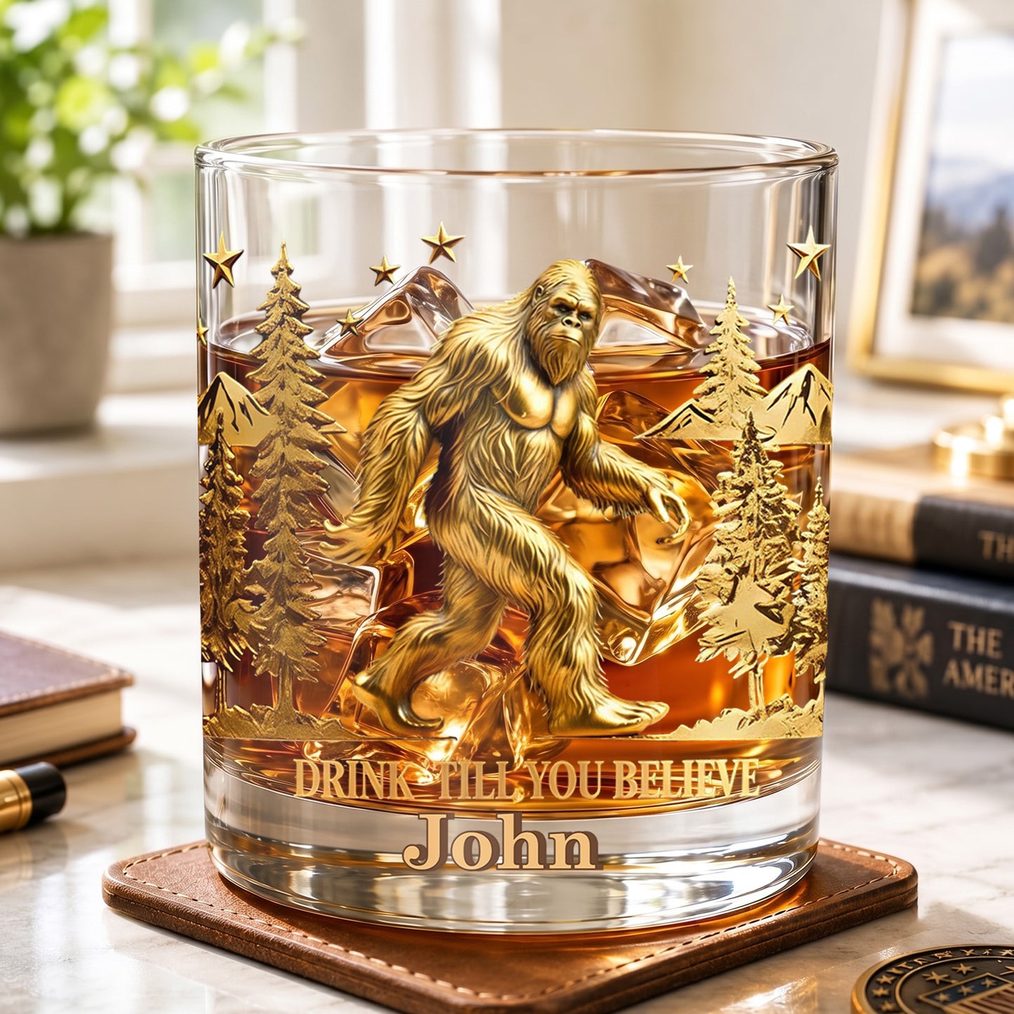 Personalized Bigfoot Whiskey Glass - Custom Sasquatch Gift