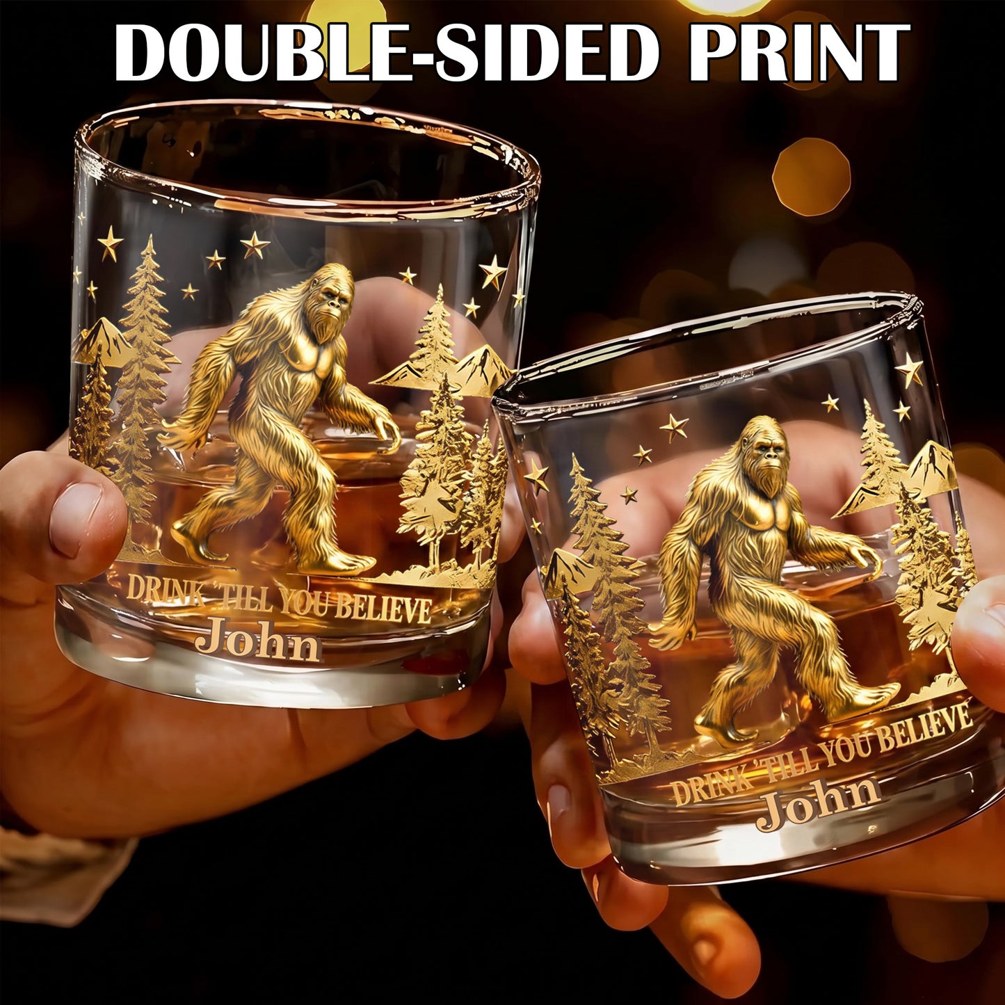 Personalized Bigfoot Whiskey Glass - Custom Sasquatch Gift