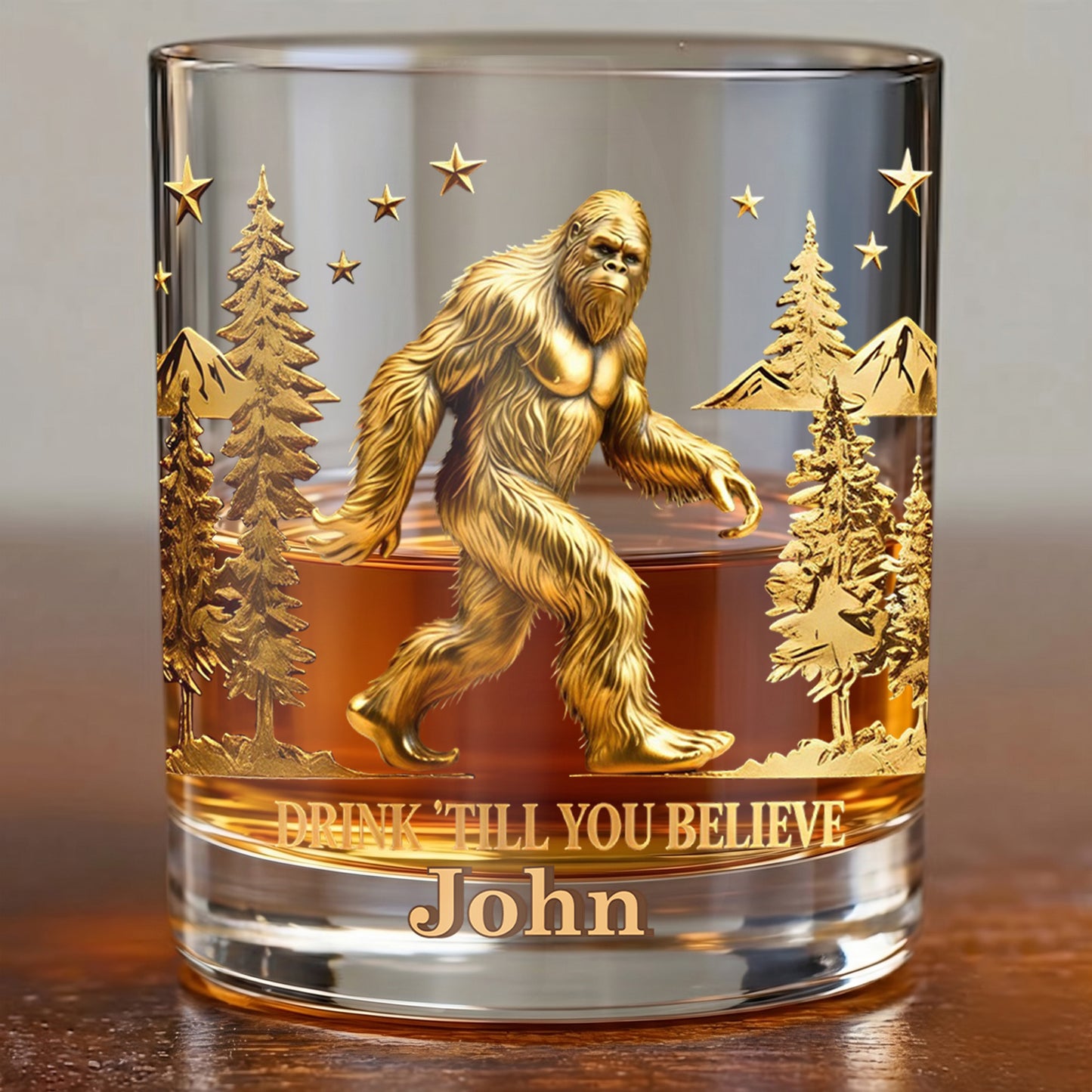 Personalized Bigfoot Whiskey Glass - Custom Sasquatch Gift