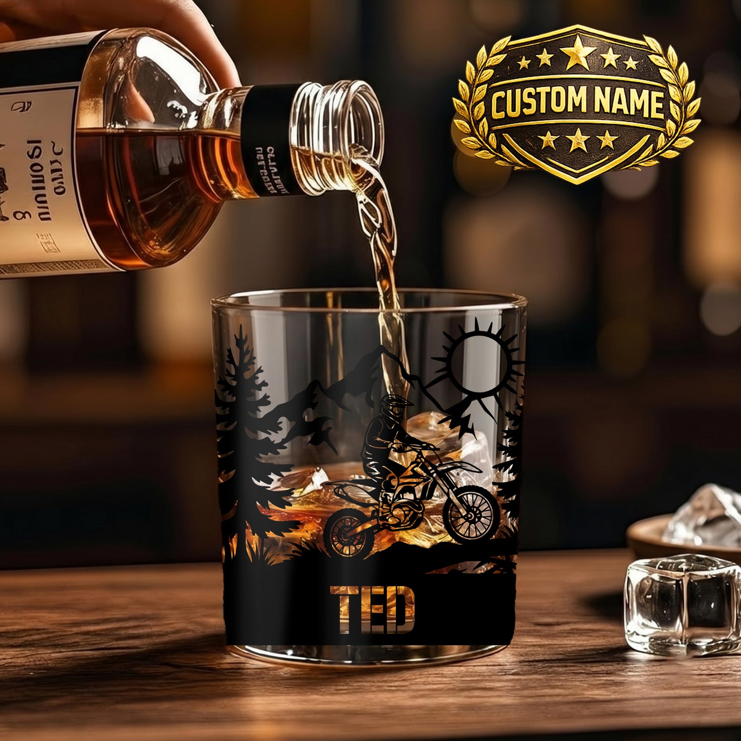 Personalized Motocross Whiskey Glass - Custom Dirt Bike Gift