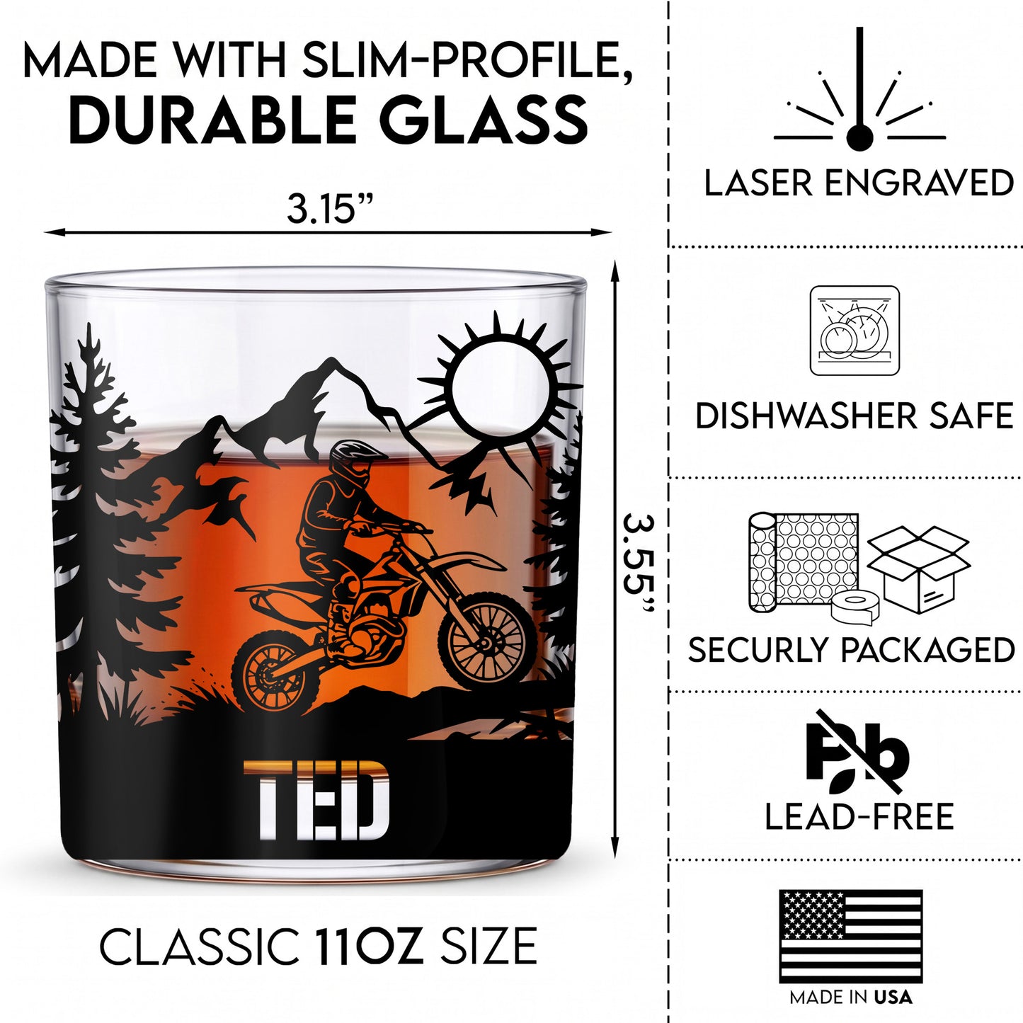 Personalized Motocross Whiskey Glass - Custom Dirt Bike Gift