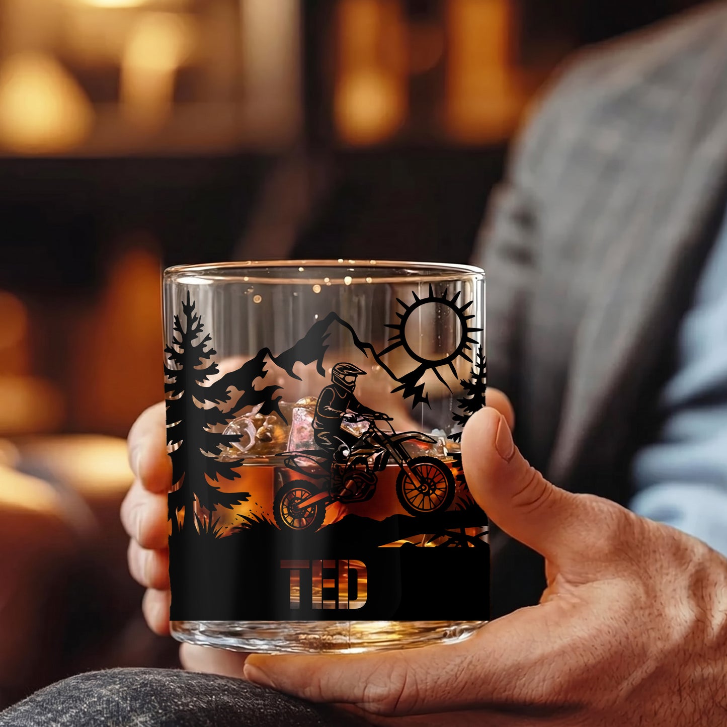 Personalized Motocross Whiskey Glass - Custom Dirt Bike Gift