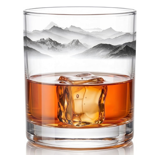 Mountain Landscape Whiskey Glass - Scenic Nature Barware Gift