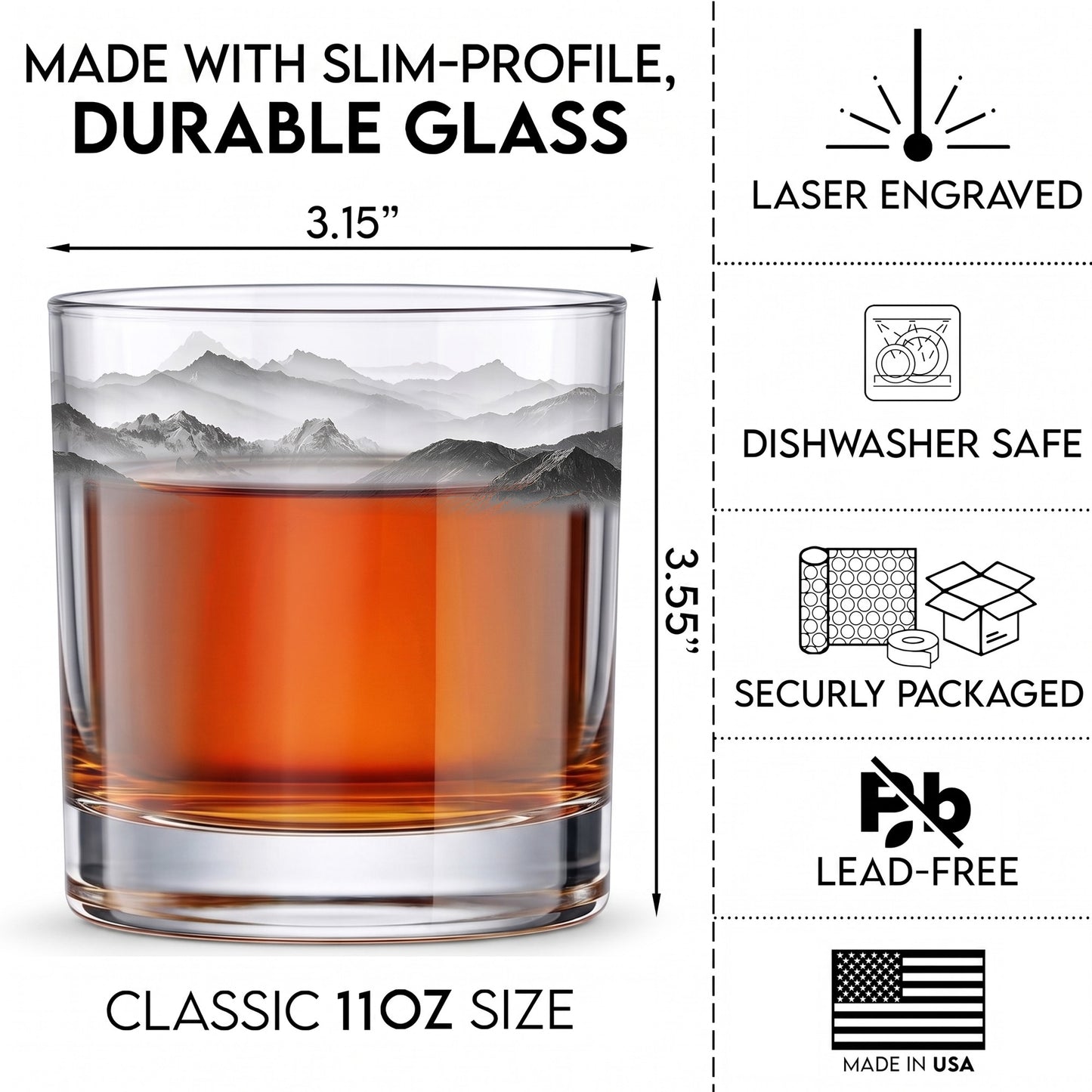 Mountain Landscape Whiskey Glass - Scenic Nature Barware Gift