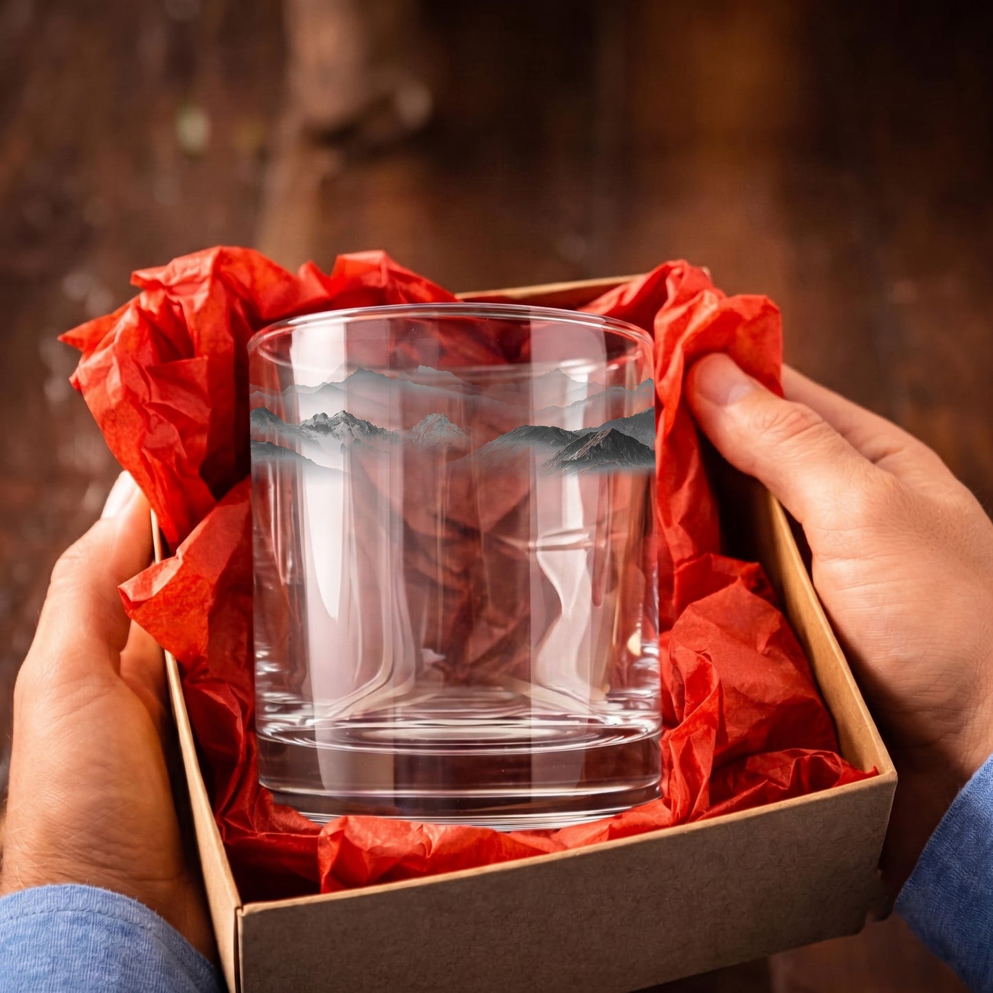 Mountain Landscape Whiskey Glass - Scenic Nature Barware Gift