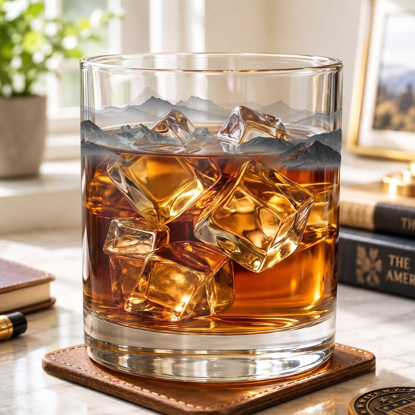 Mountain Landscape Whiskey Glass - Scenic Nature Barware Gift