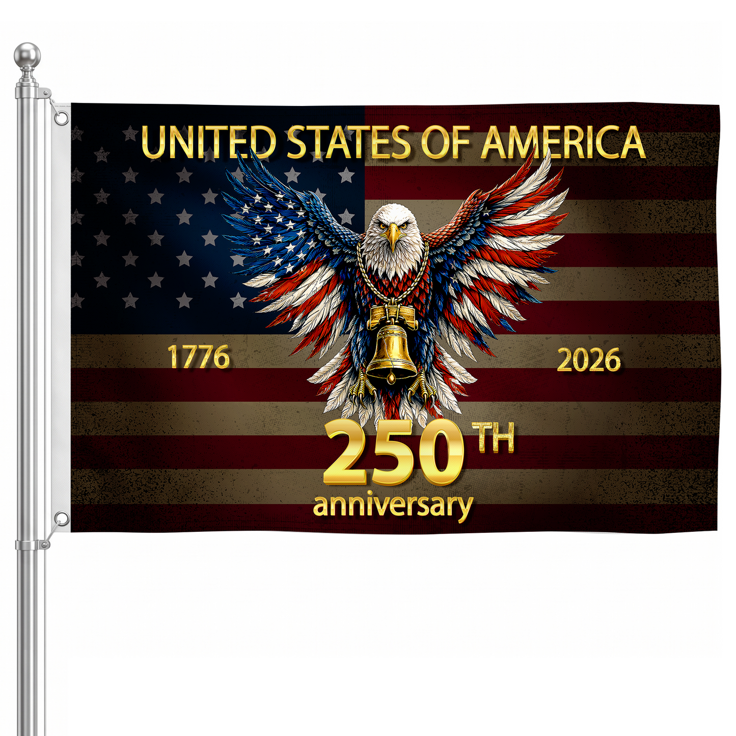 Happy 250th Birthday United States | 1776-2026 Eagle & Liberty Bell Flag