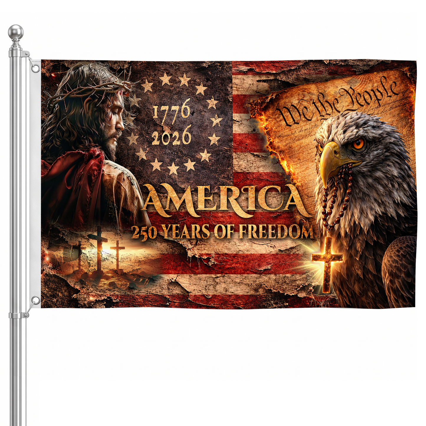 America 250 Years of Freedom Flag | Jesus & Eagle Christian Flags
