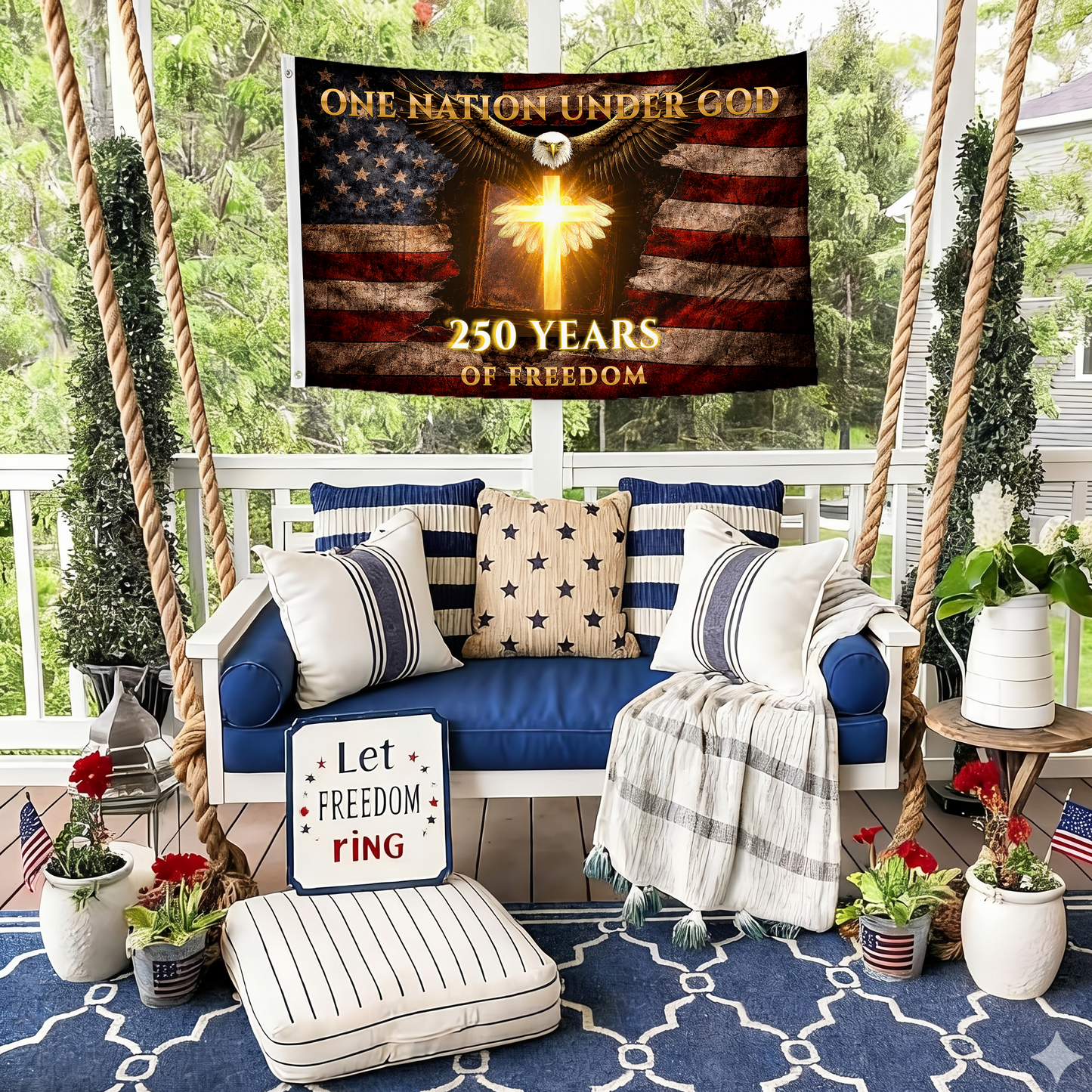 250 Years of Freedom Flag | Christian Cross & Eagle Patriotic Flags