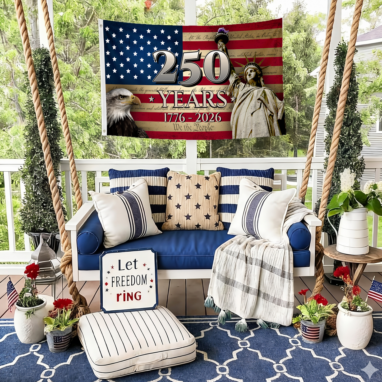 America 250 Years Flag 1776-2026 | Bald Eagle & Statue of Liberty