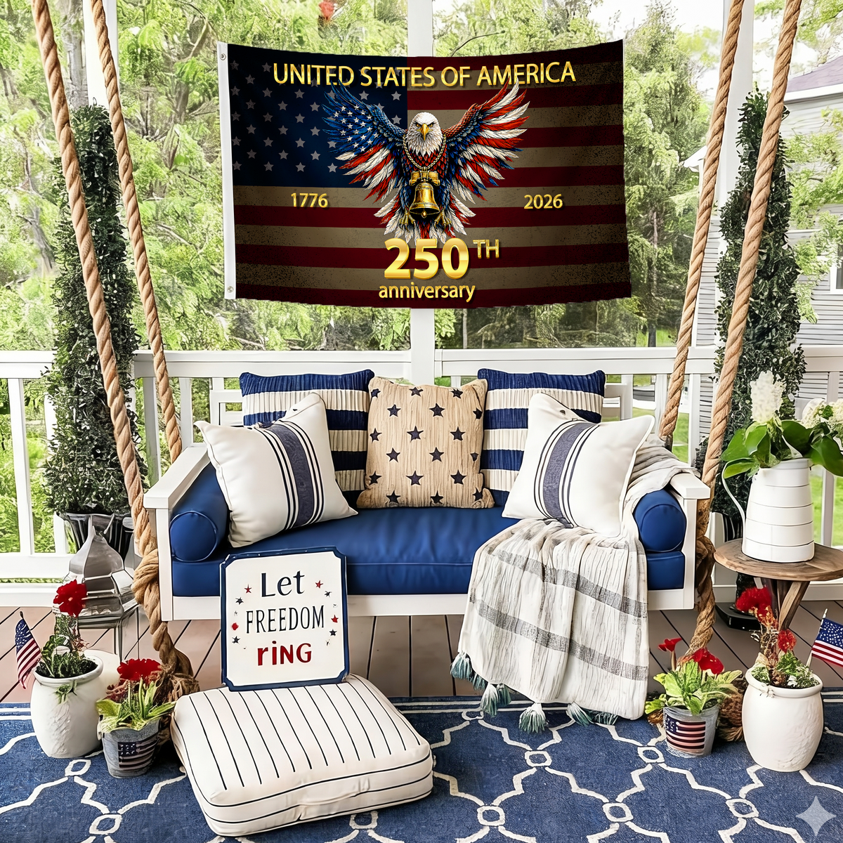 Happy 250th Birthday United States | 1776-2026 Eagle & Liberty Bell Flag