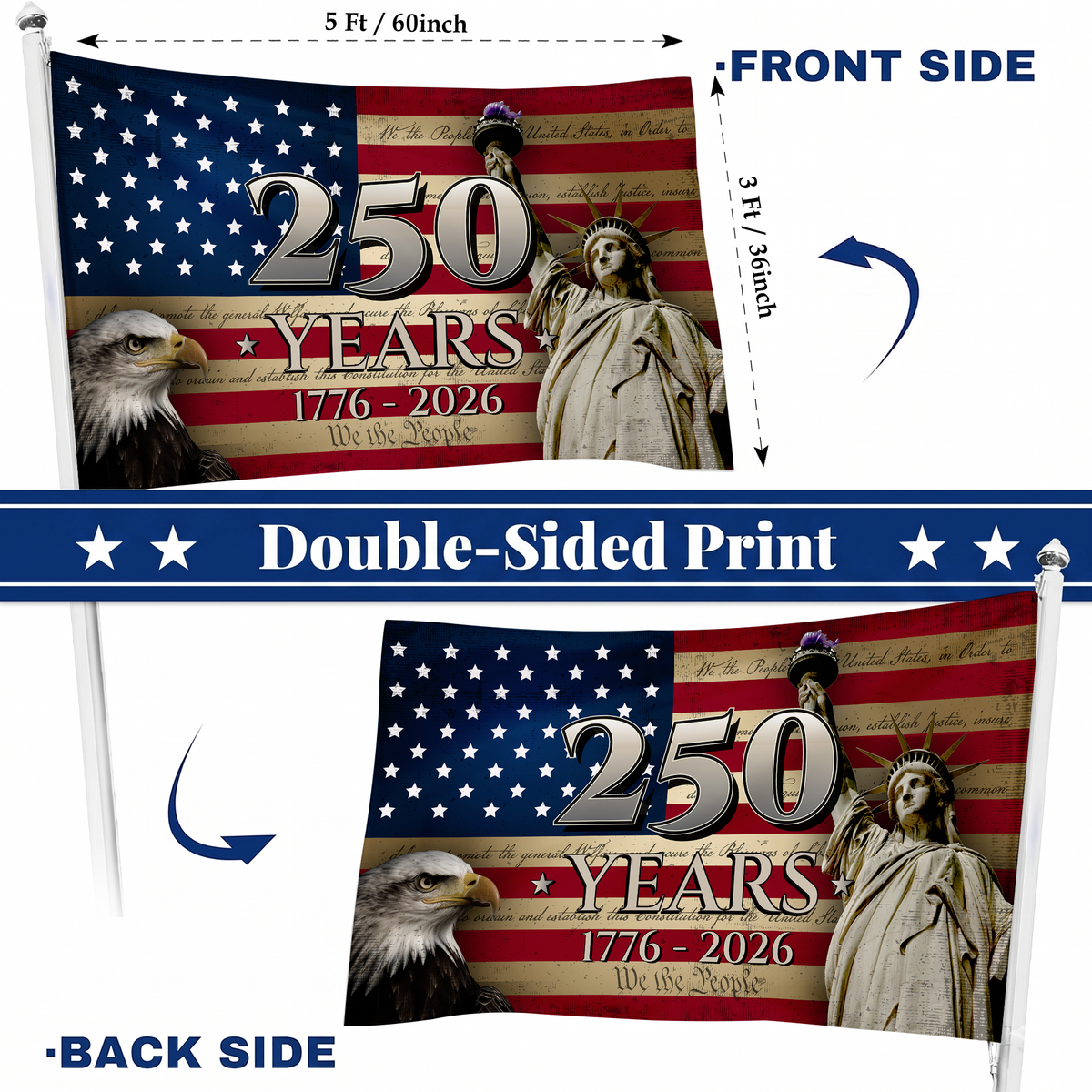 United States 250 Years Flag 1776-2026 | We The People Patriotic Banner