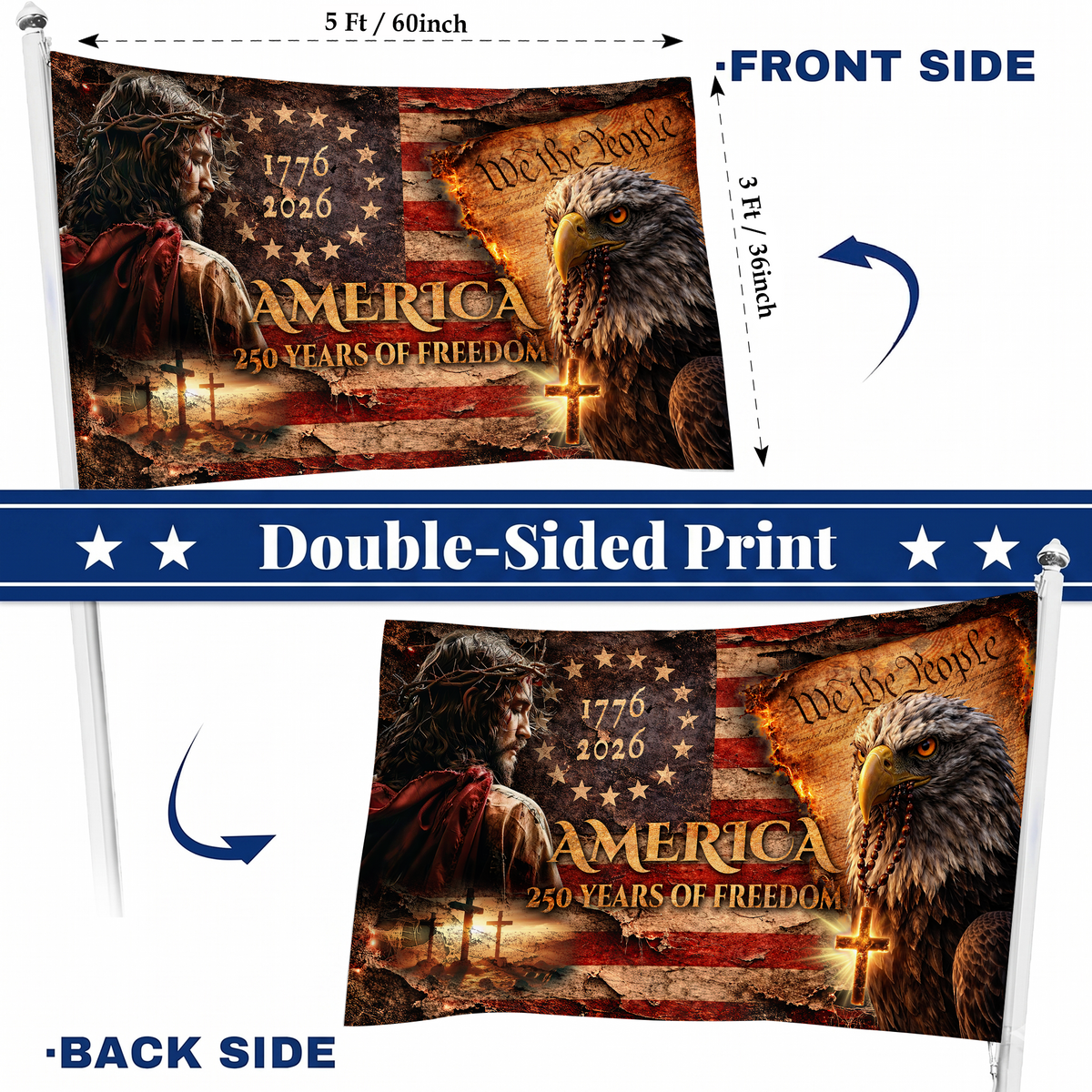 America 250 Years of Freedom Flag | Jesus & Eagle Christian Flags