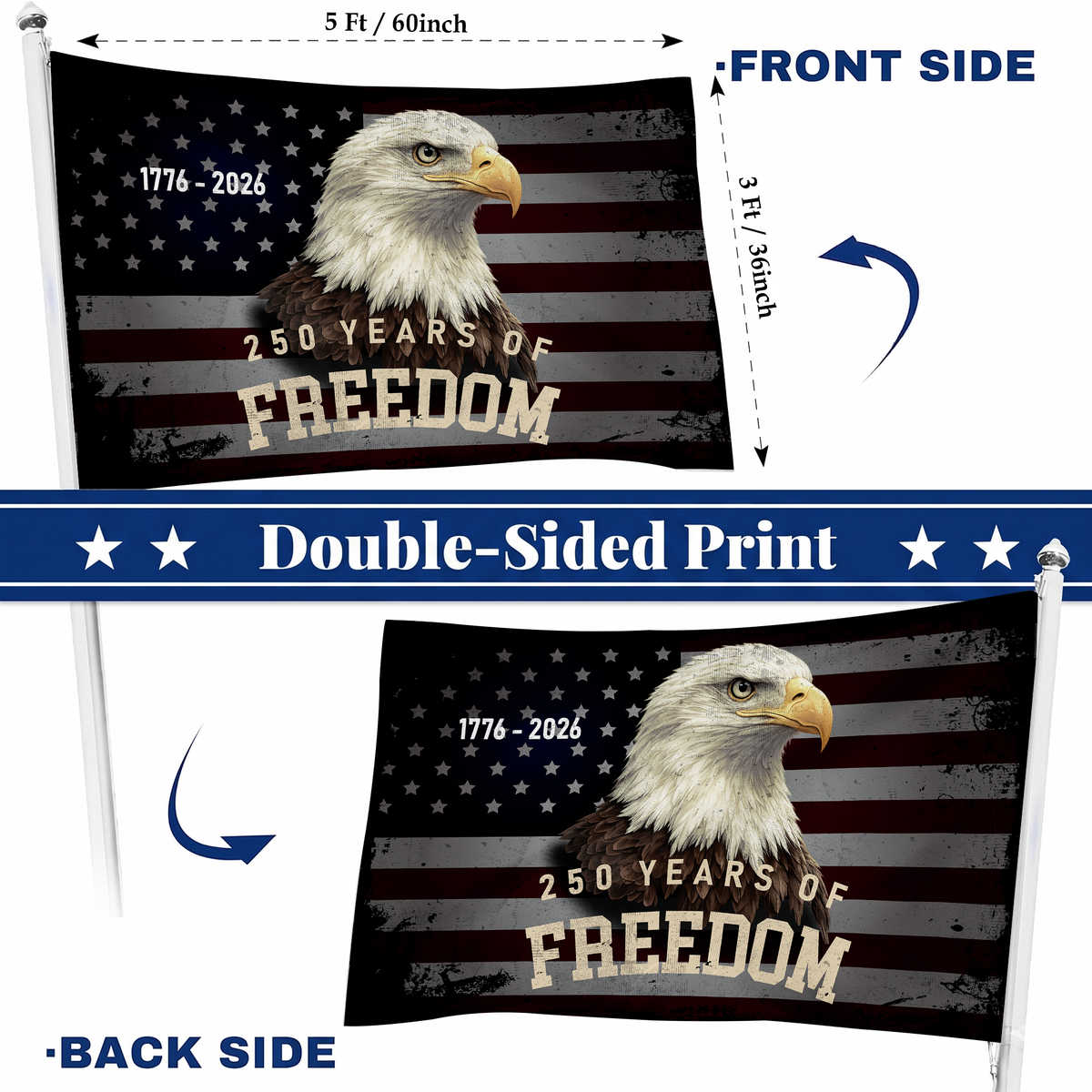Happy 250th Birthday America Flag | 250 Years of Freedom Vintage Eagle Flags