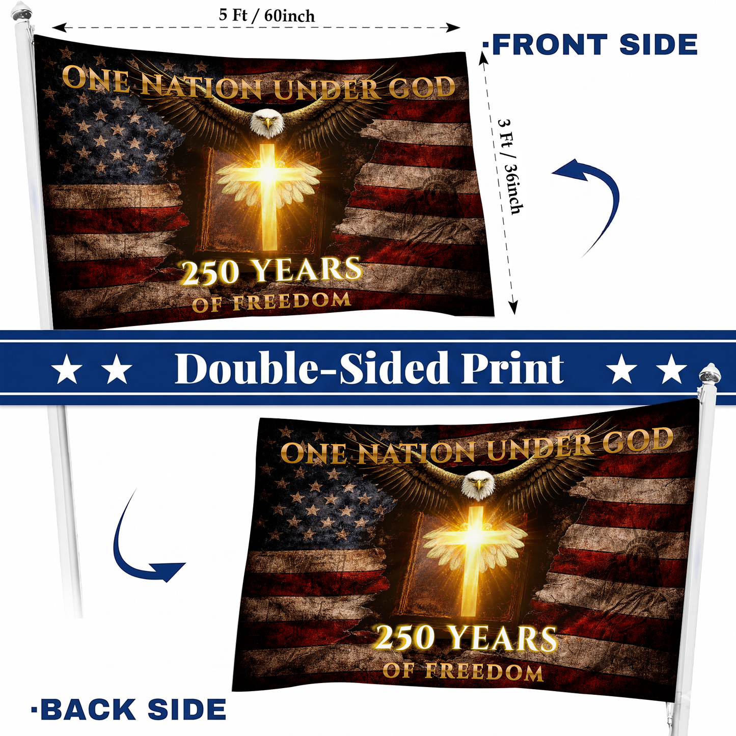250 Years of Freedom Flag | Christian Cross & Eagle Patriotic Flags