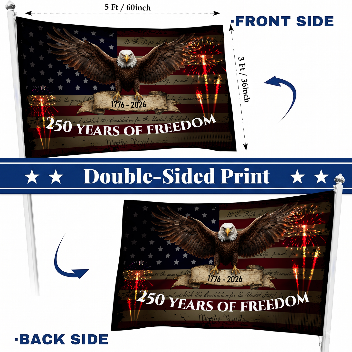 250 Years of Freedom Flag | Happy 250th Birthday US Patriotic Decor